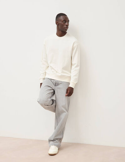 Sweat col rond manches longues en coton ecru homme