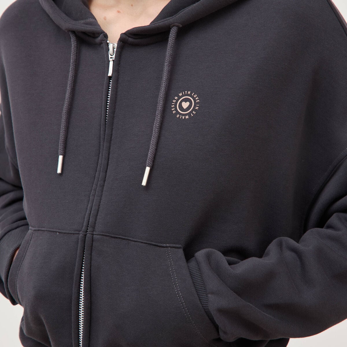 Sweat boyfriend &agrave; capuche gris fonc&eacute; femme