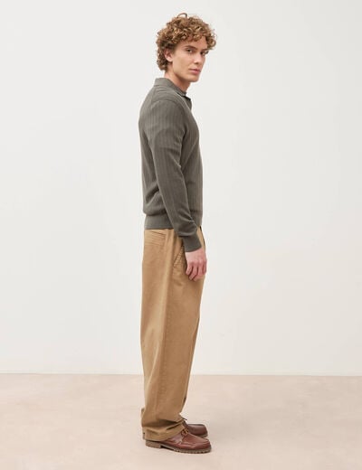 Pull manches longues vert fonc&eacute; homme