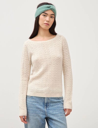 Pull manches longues col bateau creme femme