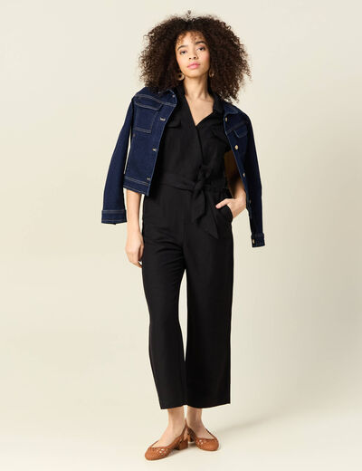 Combinaison pantalon ceinturée noir femme