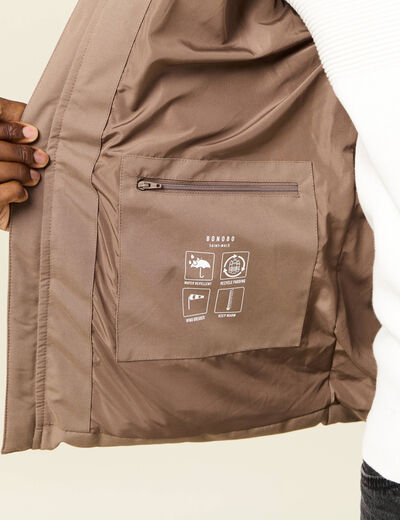 Doudoune capuche amovible marron foncé homme
