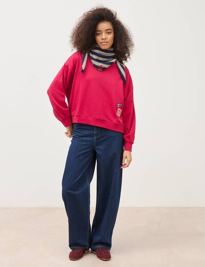 Sweat droit col rond manches longues rouge clair femme