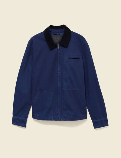 Blouson manches longues en coton bleu fonc&eacute; homme