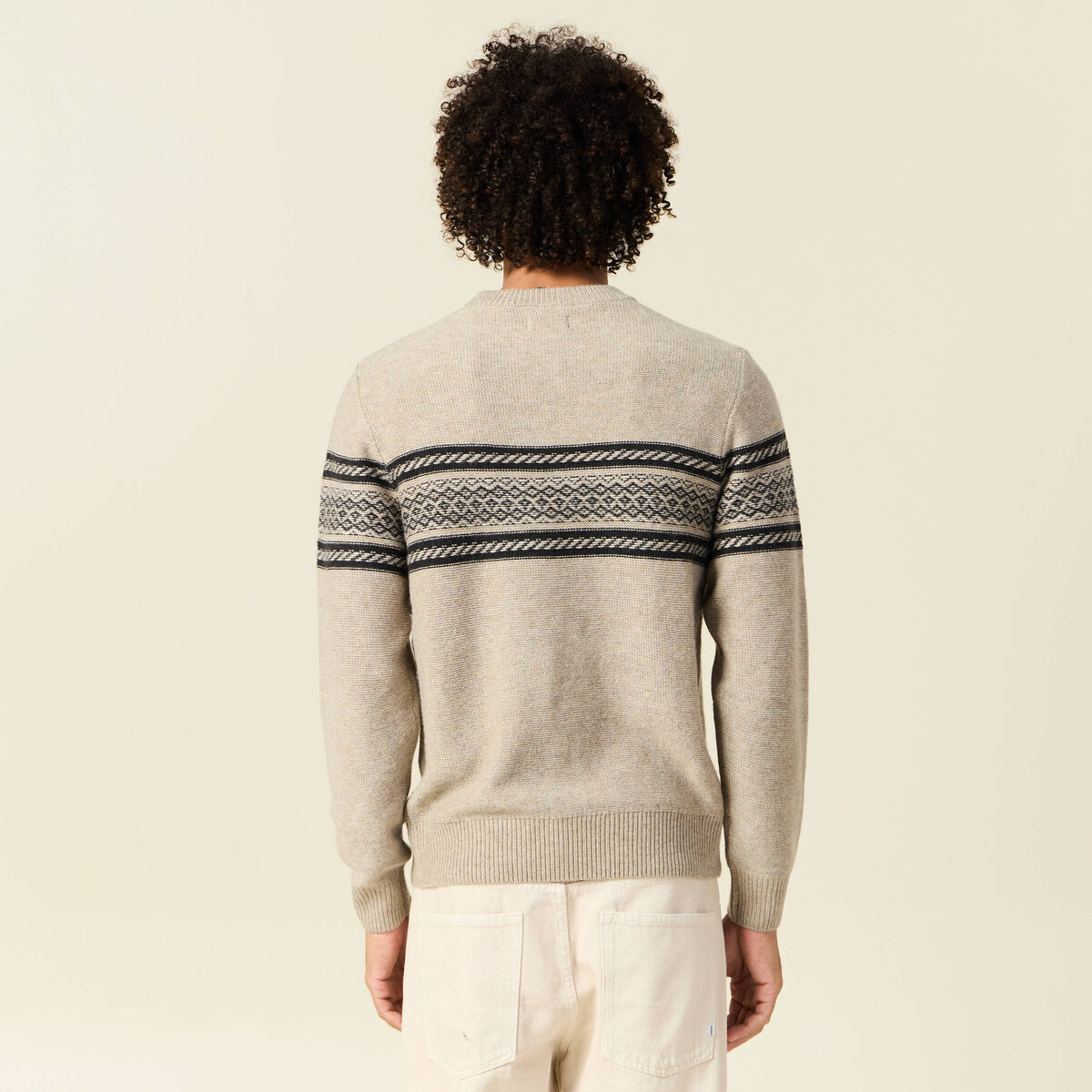 Pull manches longues beige homme