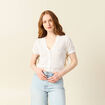 Gilet manches courtes ajouré ecru femme