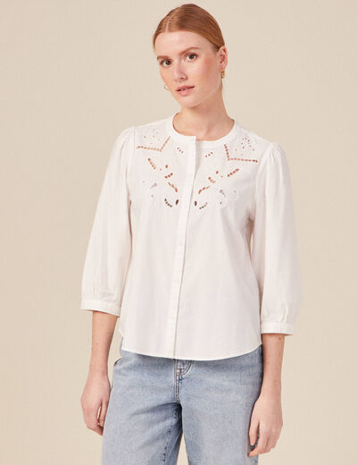 Chemise manches 3/4 brodée ecru femme