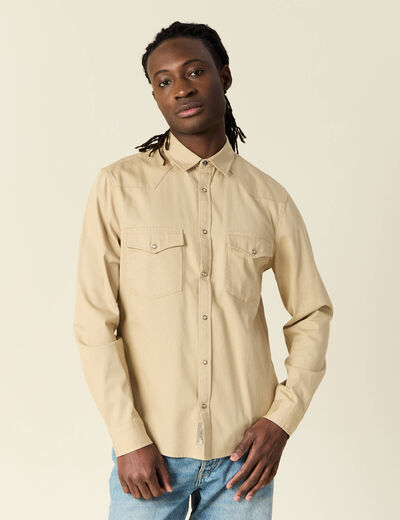 Chemise manches longues beige homme