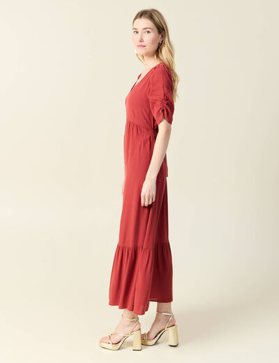 Robe longue trapèze orange foncé femme