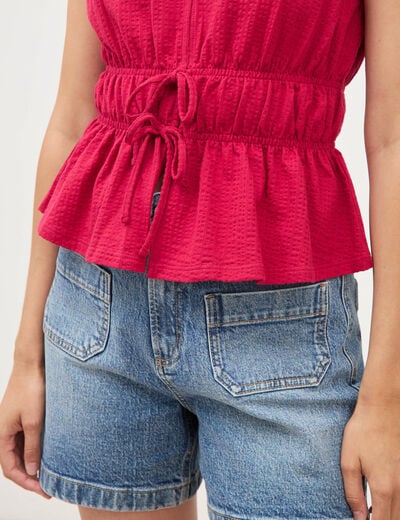 D&eacute;bardeur col v n&oelig;uds en coton rouge clair femme