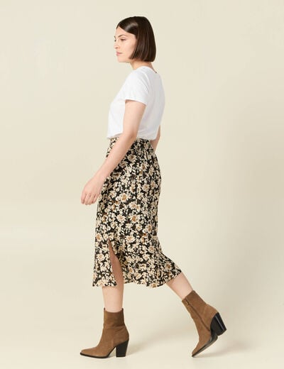 Jupe midi droite fendue noir femme
