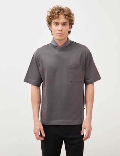 T-shirt droit en coton col ras du cou gris fonc&eacute; homme