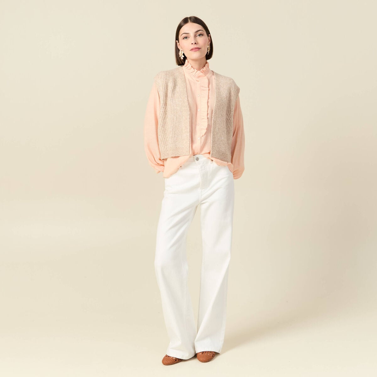 Gilet sans manches creme femme
