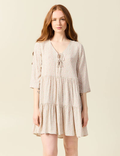 Robe évasée manches 3/4 blanc femme