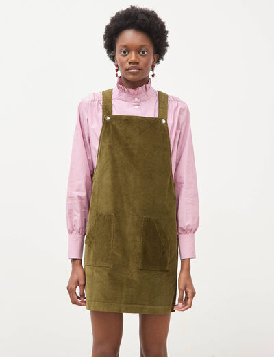 Robe sans manches en velours vert olive femme
