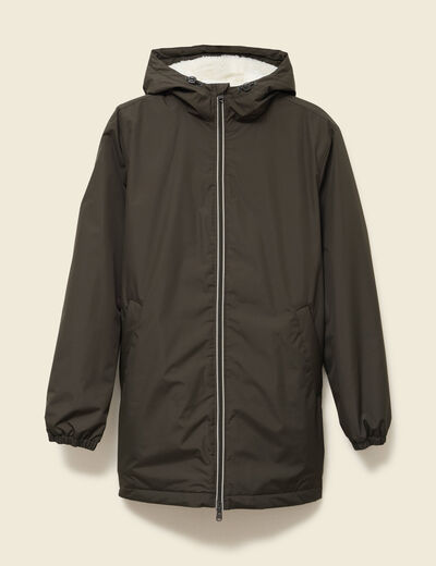 Parka longue droite &agrave; capuche vert kaki homme