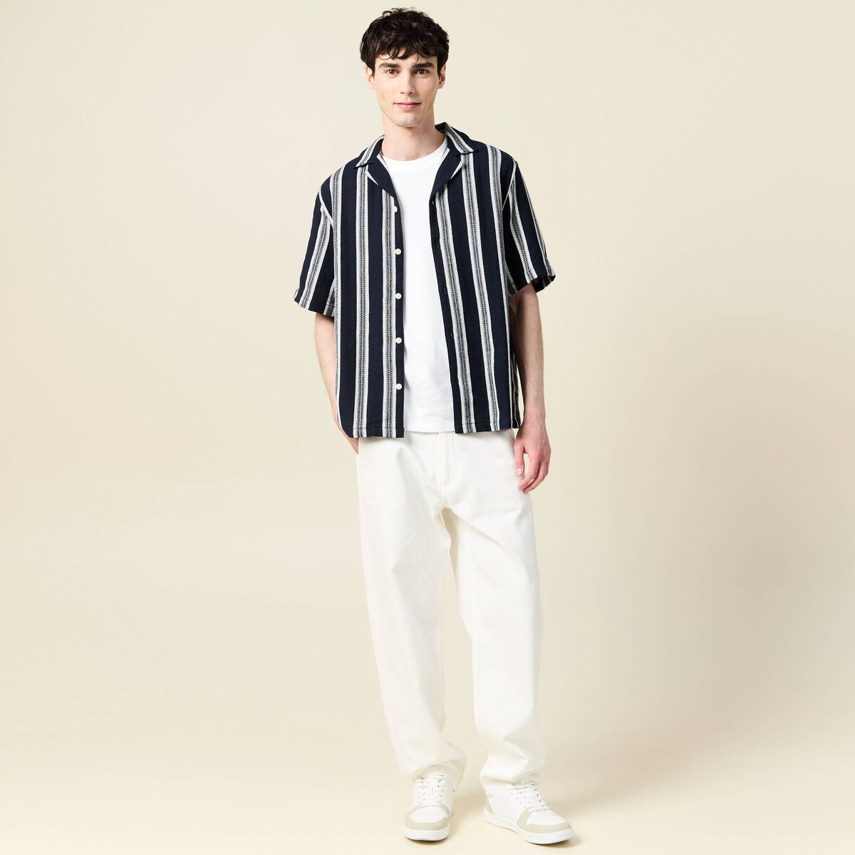 Chino droit longueur 32 coton denim blanc homme