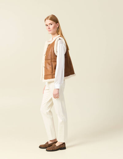 Veste su&eacute;dine sans manches marron femme