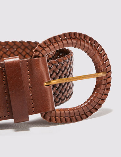 Ceinture tressée en cuir marron femme