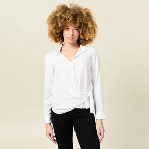 Chemise manches longues nouée blanc femme