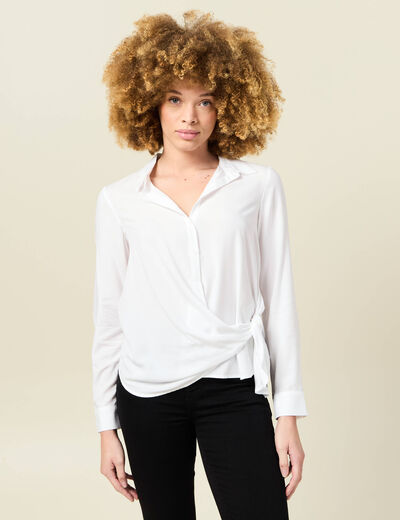 Chemise manches longues nouée blanc femme