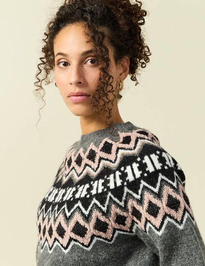 Pull col rond manches longues gris clair femme