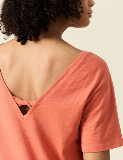 Robe longue droite col rond terracotta femme