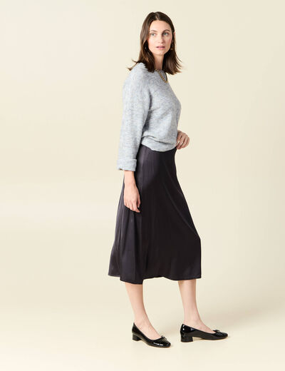 Jupe midi droite satin gris foncé femme