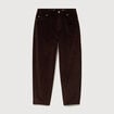 Pantalon taille haute velours resserr&eacute; marron femme