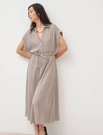 Robe longue &eacute;vas&eacute;e ceintur&eacute;e marron femme