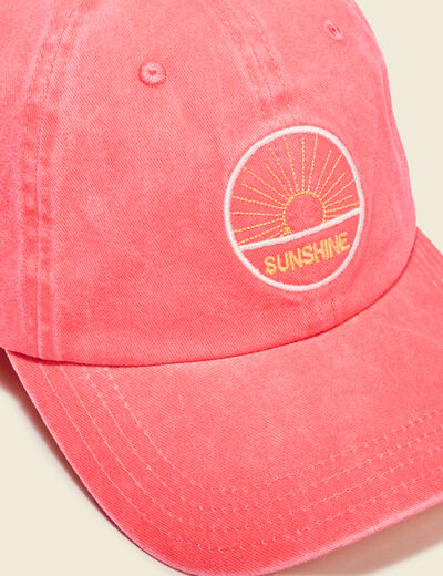 Casquette en jean brodée rouge corail femme