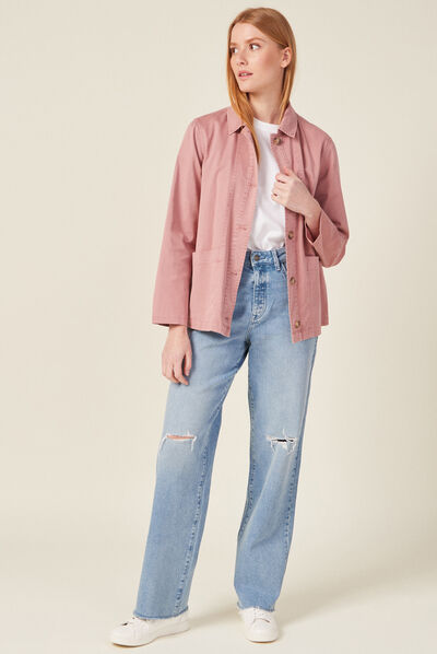 Jeans large déchiré denim bleach femme