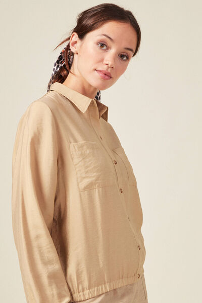 Chemise manches longues beige femme