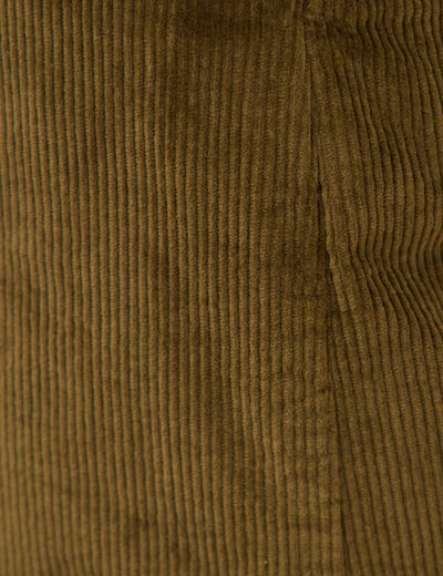 Jupe droite courte en velours vert olive femme