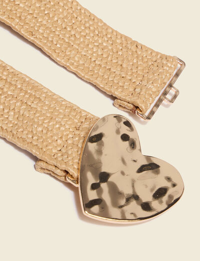 Ceinture tress&eacute;e boucle coeur large beige femme