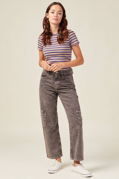 Jeans cargo taille haute noir femme