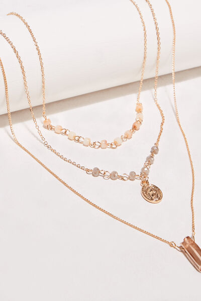 Collier multirangs avec pierre ecru femme