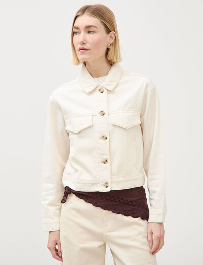 Blouson oversize manches longues denim blanc femme