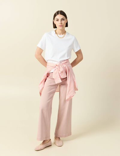 Jeans large cropped taille haute rose clair femme