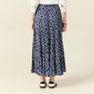 Jupe longue droite fluide bleu marine femme