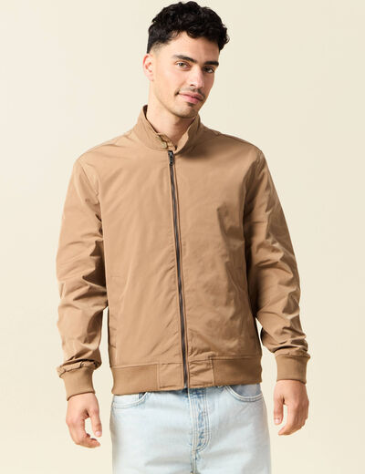 Blouson zippé col montant taupe homme