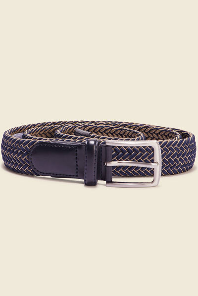 Ceinture tressée en cuir bleu marine homme
