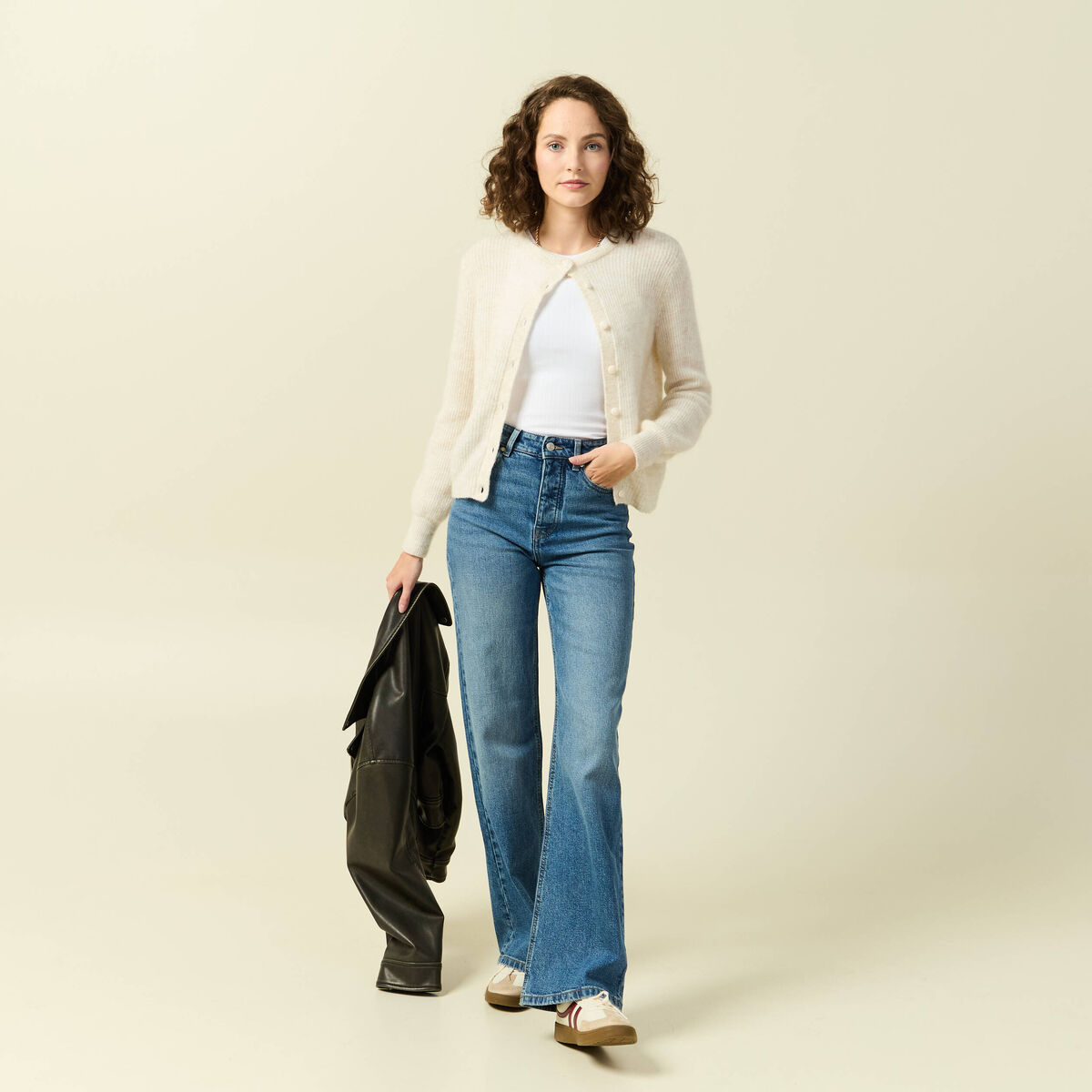 Jeans large taille haute denim stone femme