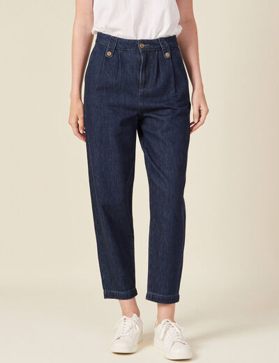 Jeans slouchy taille haute denim brut femme