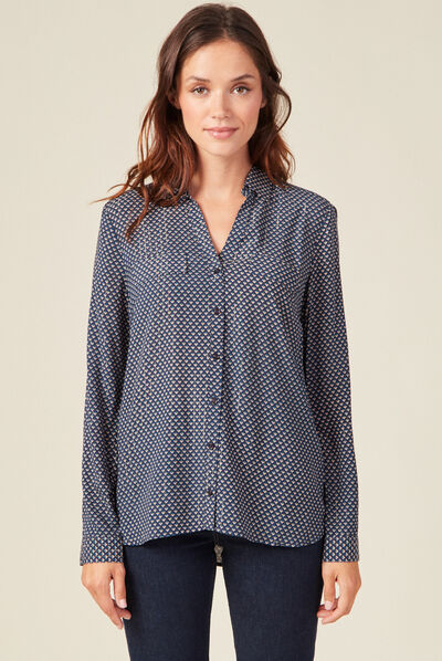 Chemise manches longues bleu femme
