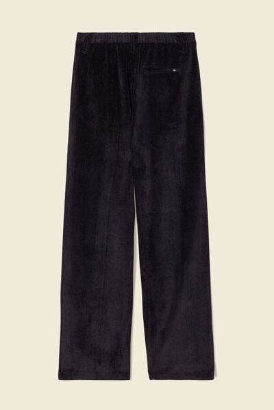 Pantalon large velours pinces noir femme