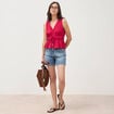 D&eacute;bardeur col v n&oelig;uds en coton rouge clair femme