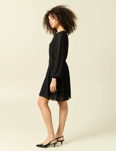 Robe fluide col v manches longues noir femme