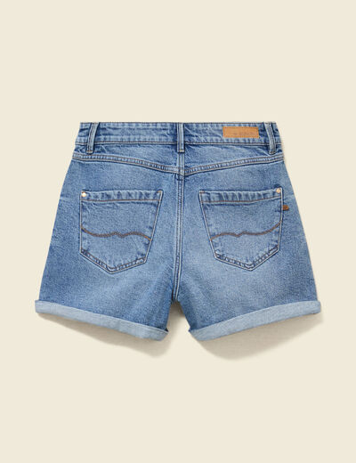Short mom taille haute en jean denim used femme