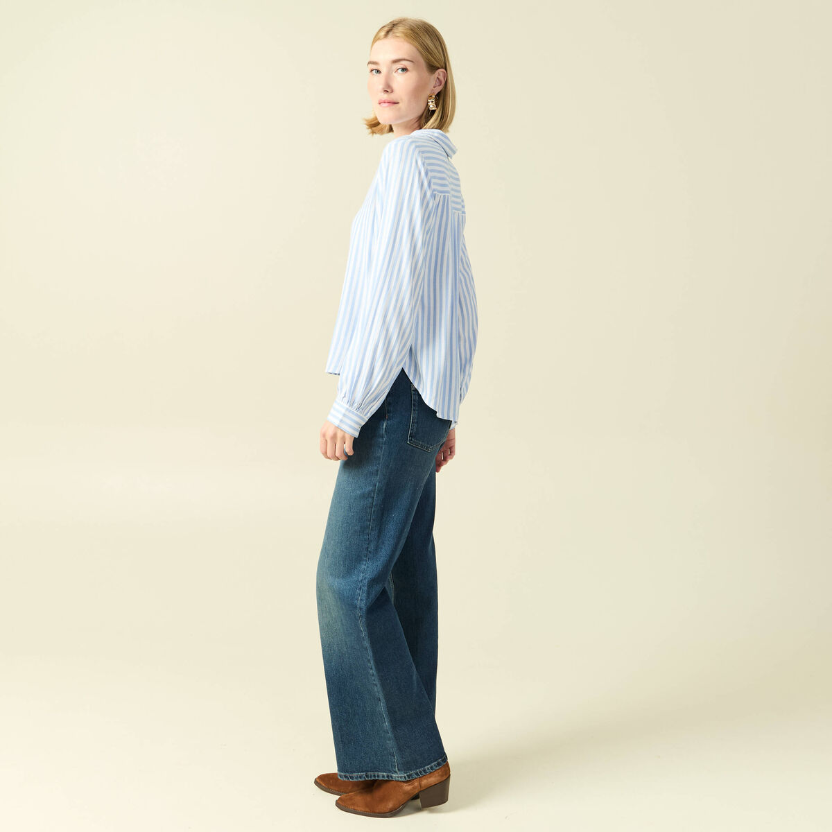 Blouse manches longues bleu femme
